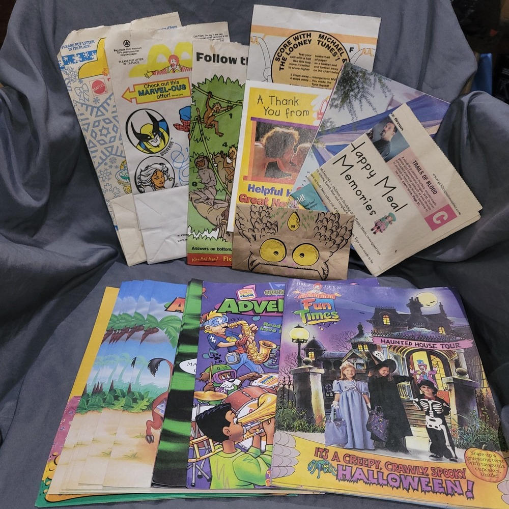Vintage Lot Fast Food McDonald's Burger King Happy Meal Bags And Memorabilia